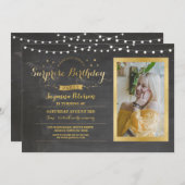 驚きの誕生会のチョーク年齢の招待の金ゴールド 招待状 (正面/裏面)