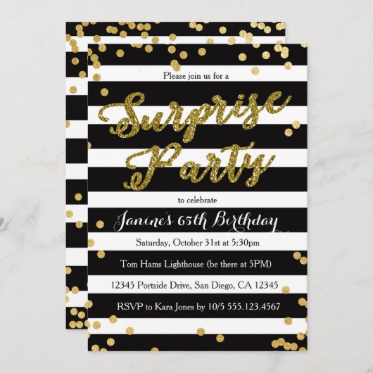 驚きの誕生日のパーティの招待状 招待状 (正面/裏面)