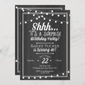 驚きの誕生日ストリングライトChalkboard 招待状 (正面/裏面)