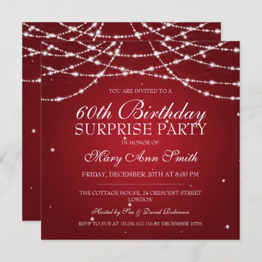 驚きの誕生日パーティーが赤い星の列 招待状 (正面/裏面)