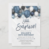 驚きの誕生日招待状と青いバルーン 招待状 (正面)