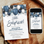 驚きの誕生日招待状と青いバルーン 招待状