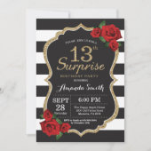 驚きの赤いバラの第13誕生日の招待状の金ゴールド 招待状 (正面)