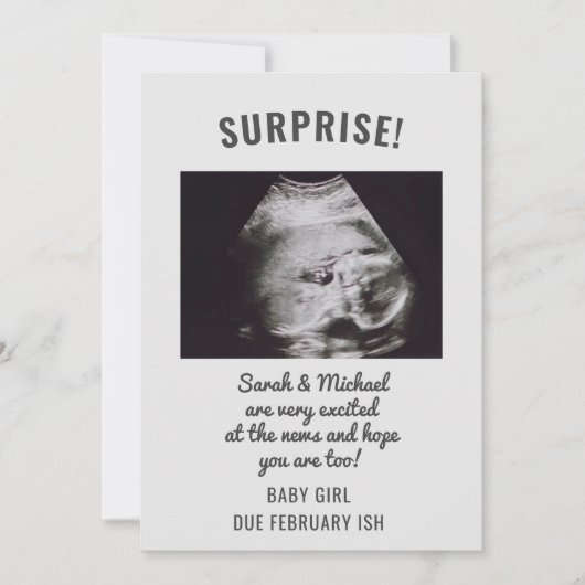 驚きの超音波写真妊娠の発表 案内状 (正面)