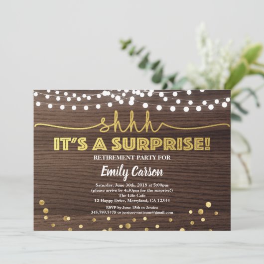 驚きの退職のパーティの招待状の木および金ゴールド 招待状