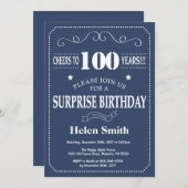 驚きの100番目の誕生日招待状ブルーとホワイト 招待状 (正面/裏面)