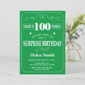 驚きの100誕生日招待状グリーンとホワイト 招待状 (スタンド正面)