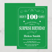 驚きの100誕生日招待状グリーンとホワイト 招待状 (正面/裏面)