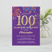 驚きの100誕生日紫と金ゴールド花火 招待状 (スタンド正面)