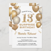 驚きの13誕生日白と金ゴールドバルーン 招待状 (正面/裏面)