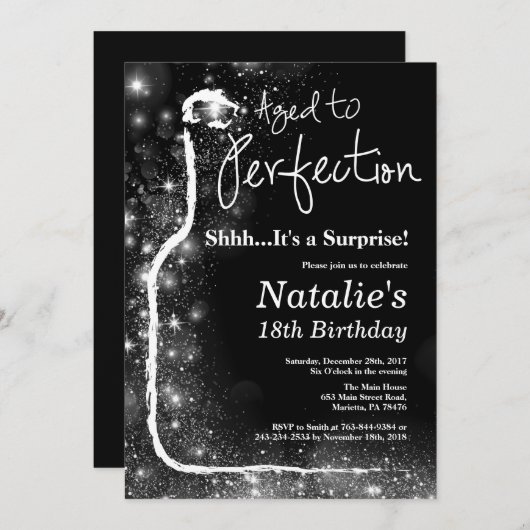 驚きの18誕生日ワインが完璧に熟成 招待状 (正面/裏面)