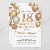 驚きの18誕生日白と金ゴールドバルーン 招待状 (正面/裏面)