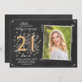 驚きの21歳の誕生日招待状チャルクボードヴィンテージ 招待状 (正面/裏面)