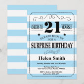驚きの21歳の誕生日青と白のストライプ 招待状 (正面/裏面)