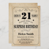 驚きの21歳誕生日素朴ヴィンテージレトロ 招待状 (正面/裏面)