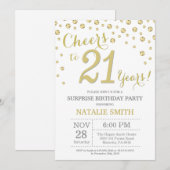 驚きの21歳誕生日金ゴールドグリッター 招待状 (正面/裏面)