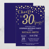 驚きの30歳のネービー·ブルー·アンド·金ゴールド·ダイヤモンド 招待状 (正面/裏面)