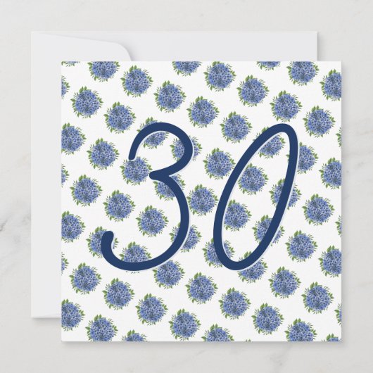 驚きの30歳の誕生日のパーティーブルーアジサイ 招待状 (裏面)
