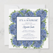 驚きの30歳の誕生日のパーティーブルーアジサイ 招待状 (正面)