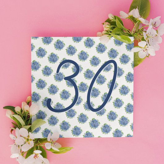 驚きの30歳の誕生日のパーティーブルーアジサイ 招待状