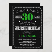 驚きの30歳の誕生日の黒と緑の黒板 招待状 (正面/裏面)