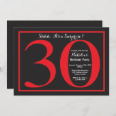 驚きの30歳の誕生日赤と黒の黒の黒の黒板 招待状 (正面/裏面)
