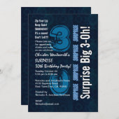 驚きの30歳誕生日の青いヴィンテージと白い106N 招待状 (正面/裏面)