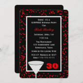 驚きの30th誕生日パーティーガラスと紙吹雪 招待状 (正面/裏面)