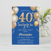 驚きの40歳の誕生日の青と金ゴールド気球 招待状 (スタンド正面)