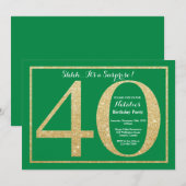驚きの40歳の誕生日グリーン&金ゴールドグリッター 招待状 (正面/裏面)