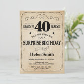 驚きの40歳の誕生日素朴ヴィンテージレトロ 招待状 (スタンド正面)