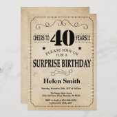 驚きの40歳の誕生日素朴ヴィンテージレトロ 招待状 (正面/裏面)