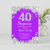 驚きの40歳の誕生日紫と銀のダイヤモンド 招待状 (スタンド正面)