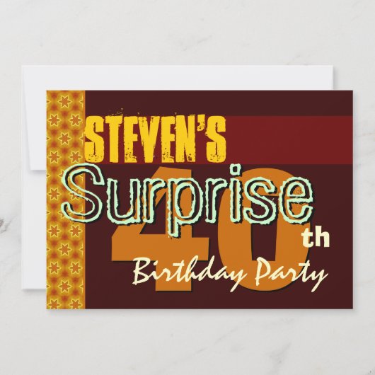 驚きの40歳の誕生日金ゴールドとチョコレートスターズ 招待状 (正面)