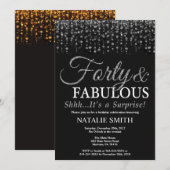 驚きの40歳の誕生日40歳と素晴らしい銀 招待状 (正面/裏面)