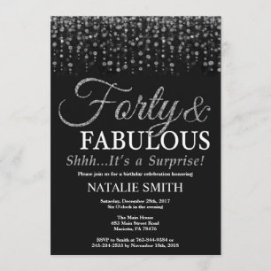 驚きの40歳の誕生日40歳と素晴らしい銀 招待状