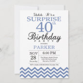 驚きの40歳誕生日のブルーシェブロン 招待状 (正面)
