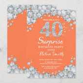 驚きの40歳誕生日サンゴシルバーダイヤモンド 招待状 (正面/裏面)