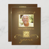 驚きの50番目のバースデーパーティ招待状-金ゴールド 招待状 (正面/裏面)