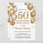 驚きの50誕生日白と金ゴールドバルーン 招待状 (正面/裏面)