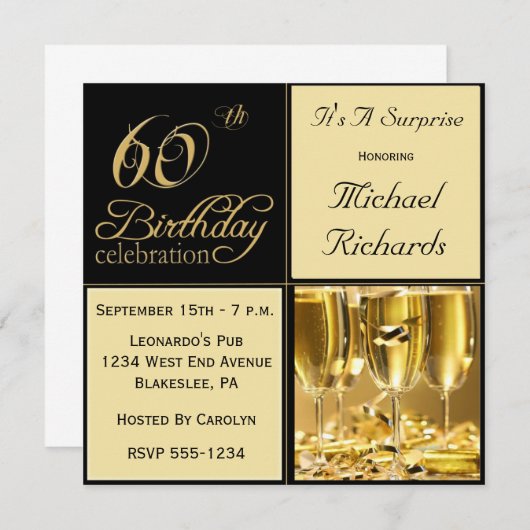 驚きの60バースデーパーティ招待状 招待状 (正面/裏面)