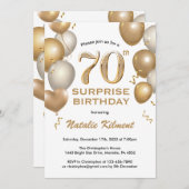 驚きの70誕生日白と金ゴールドバルーン 招待状 (正面/裏面)