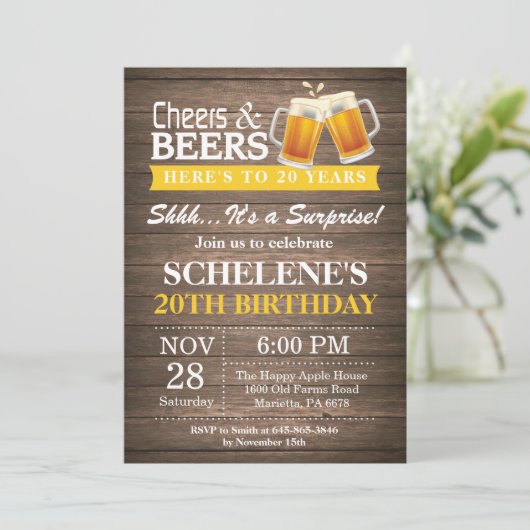 驚き素朴な応援およびビール第20誕生日 招待状 (スタンド正面)
