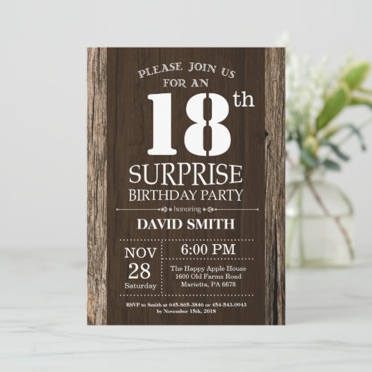 驚き素朴18番目の誕生日招待状ヴィンテージ 招待状 (スタンド正面)