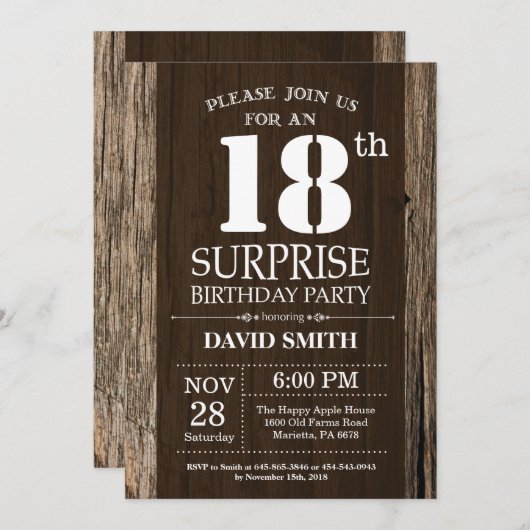 驚き素朴18番目の誕生日招待状ヴィンテージ 招待状 (正面/裏面)