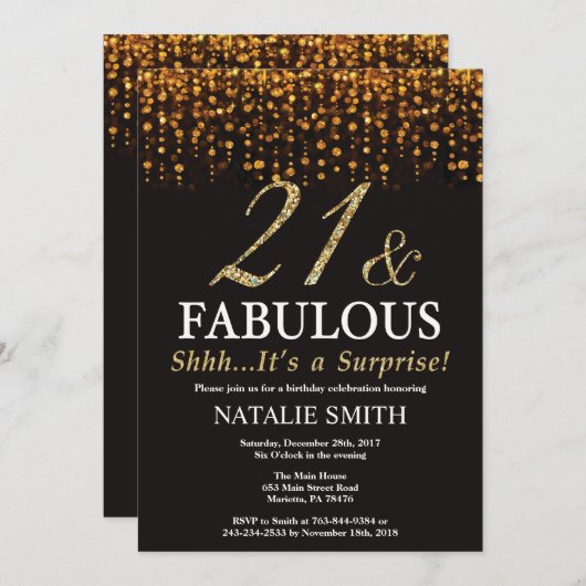驚き21歳の誕生日21歳と素晴らしい 招待状 (正面/裏面)