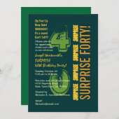 驚き40番目の誕生日、モダン緑と金ゴールド 招待状 (正面/裏面)