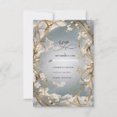 驚くべきアールヌーボー金ゴールドと結婚花模様 出欠カード (正面)