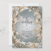 驚くべきアールヌーボー金ゴールドと結婚花模様 招待状 (正面)