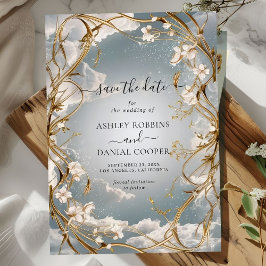 驚くべきアールヌーボー金ゴールド花模様は日付を保存 招待状